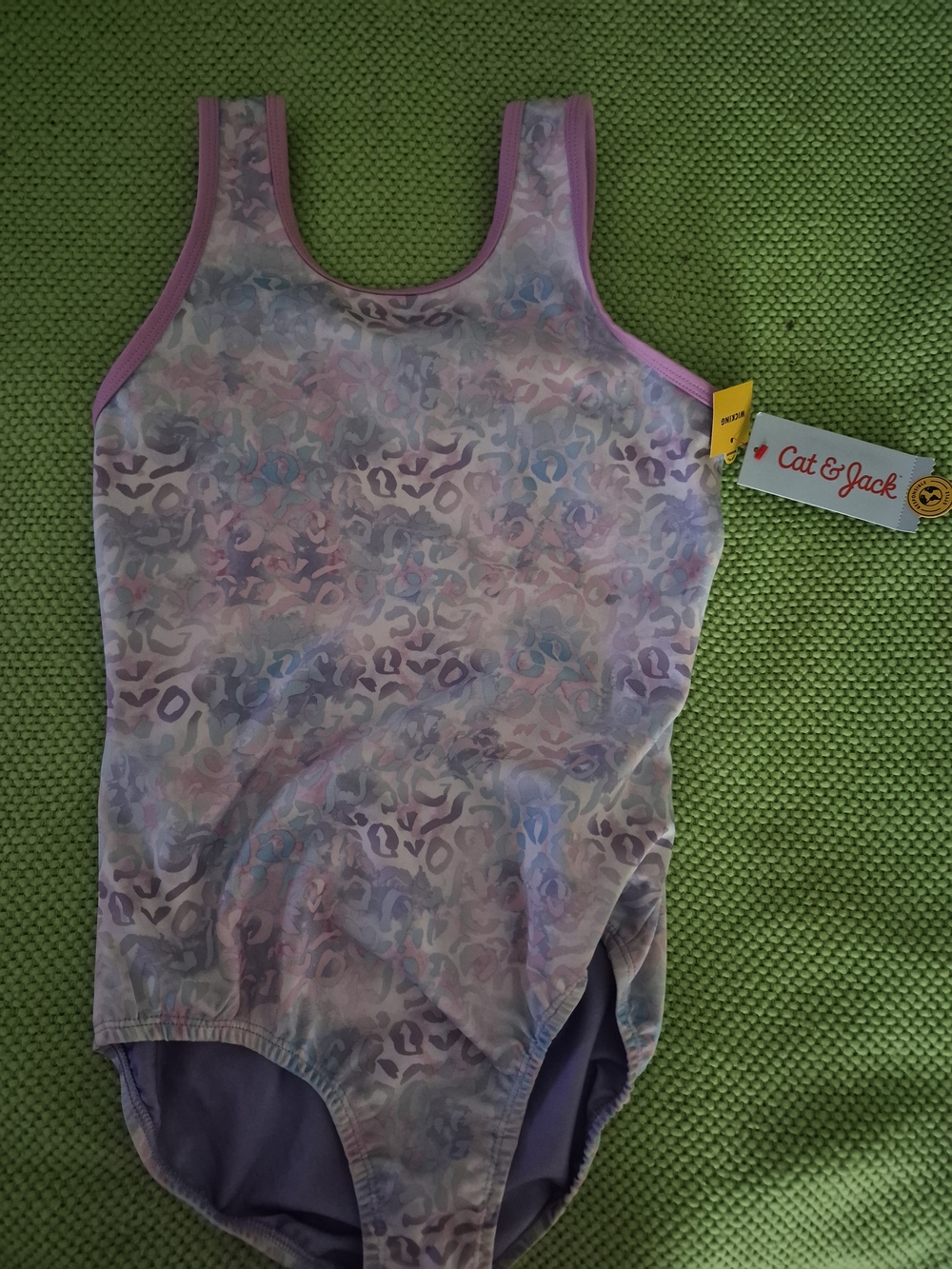 NWT - Cat & Jack Pastel Multi Leopard-Print Purple-Trim One-Piece Swimsuit